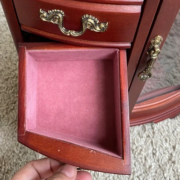 Classic Red Wooden Jewelry Armoire with Glass Door - Picture 4 of 11